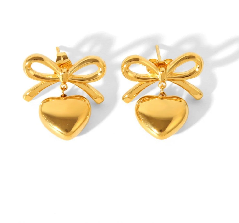 Bow heart Earring 18 krt Gold Plated Jewelry